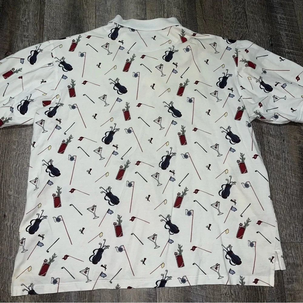 Vintage Tabasco Hot‎ Sauce Polo Shirt Men's XL All Over Print Golf Chili Peppers